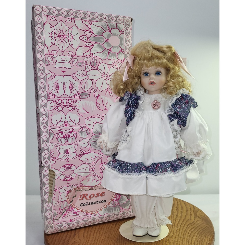Seymour Mann Porcelain Doll Rose Collection Victorian Blonde Blue Eyes 1992 16"